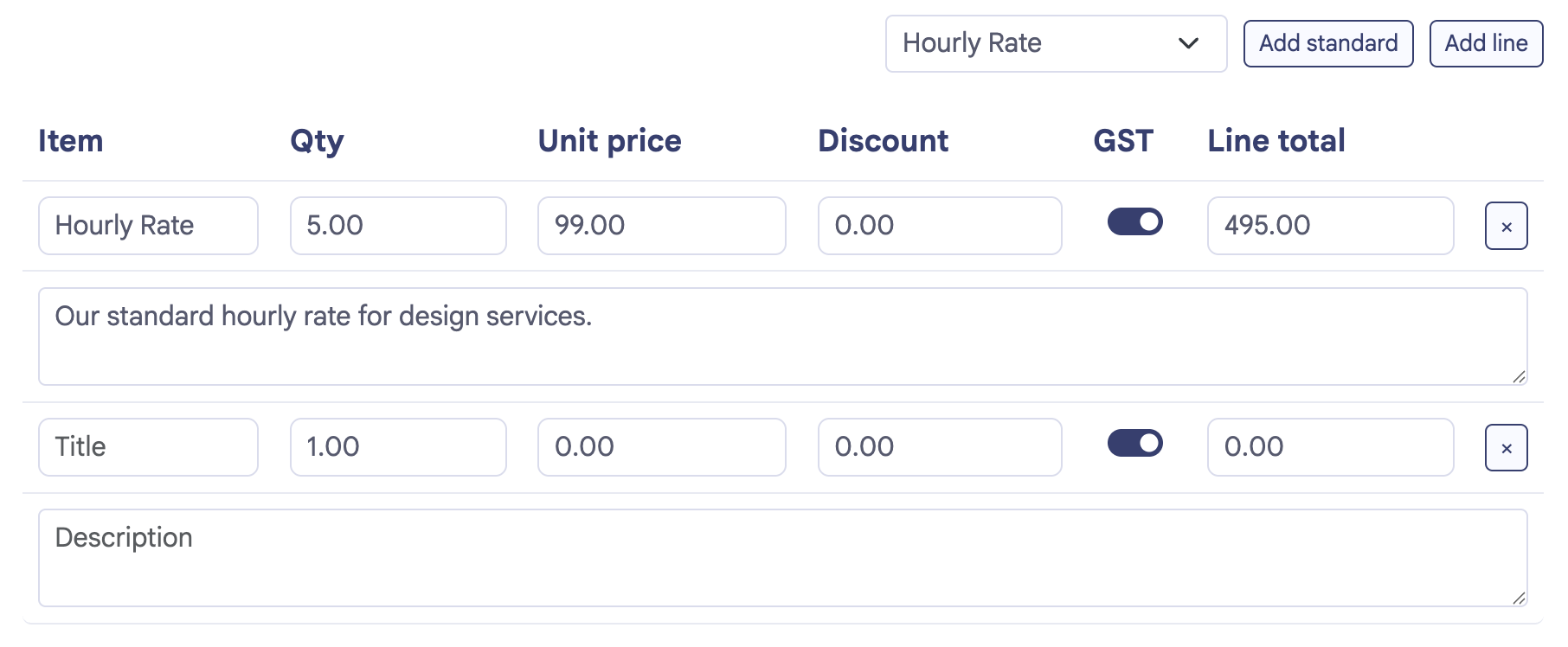 Invoice line items